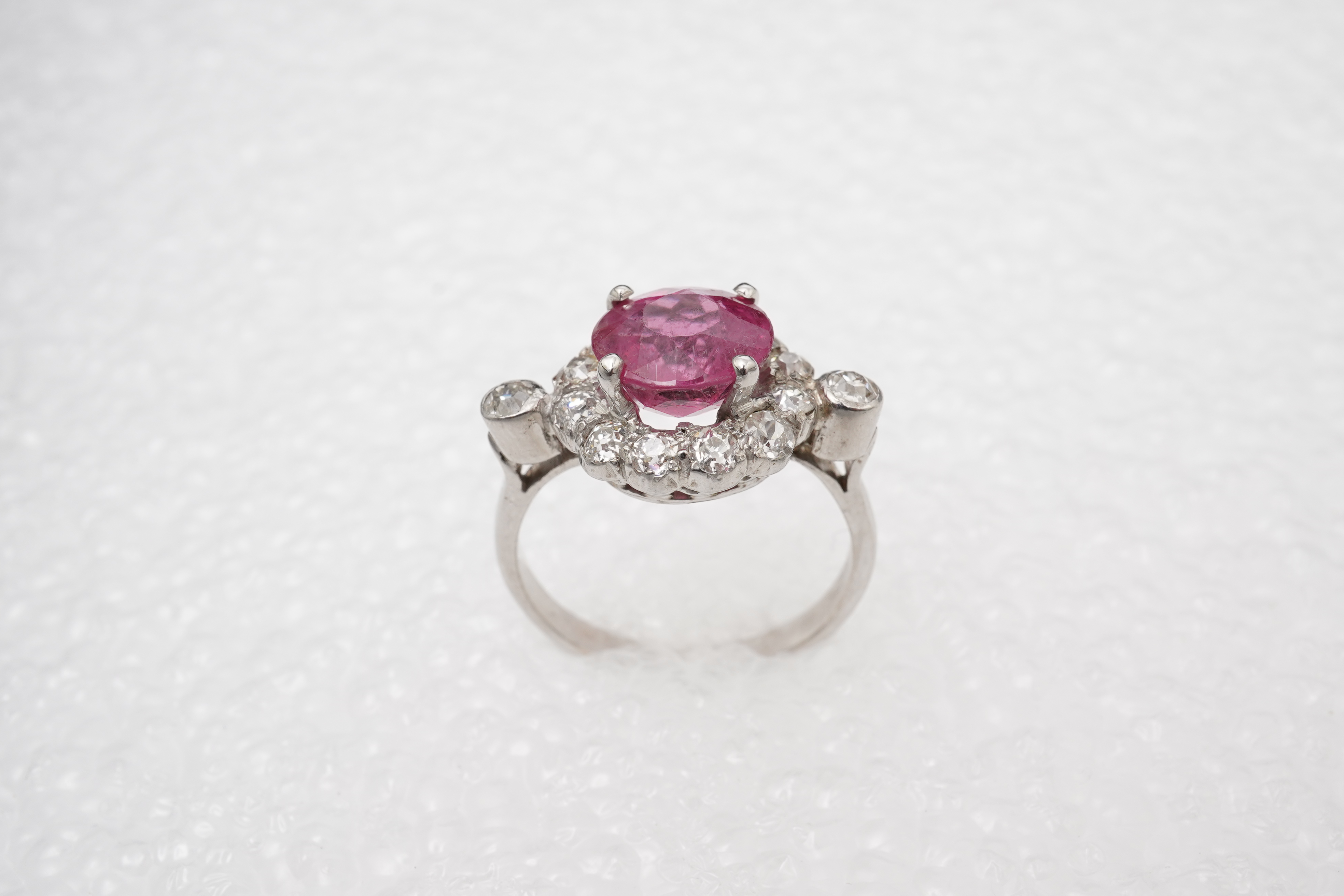 A pink tourmaline and diamond ring